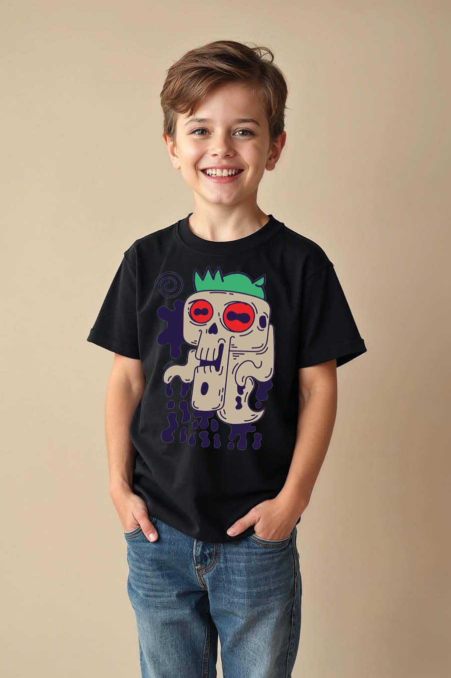 Thumbnail: Dripping Skull with Red Eyes Fashion Kids Graphic Tee – Drawing Print Design