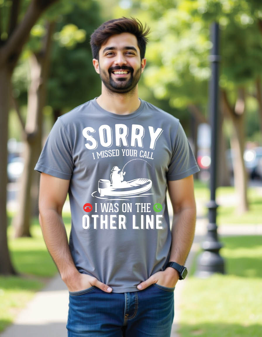 Thumbnail: sorry i missed your call i was other line fishing mens printed graphic t shirt