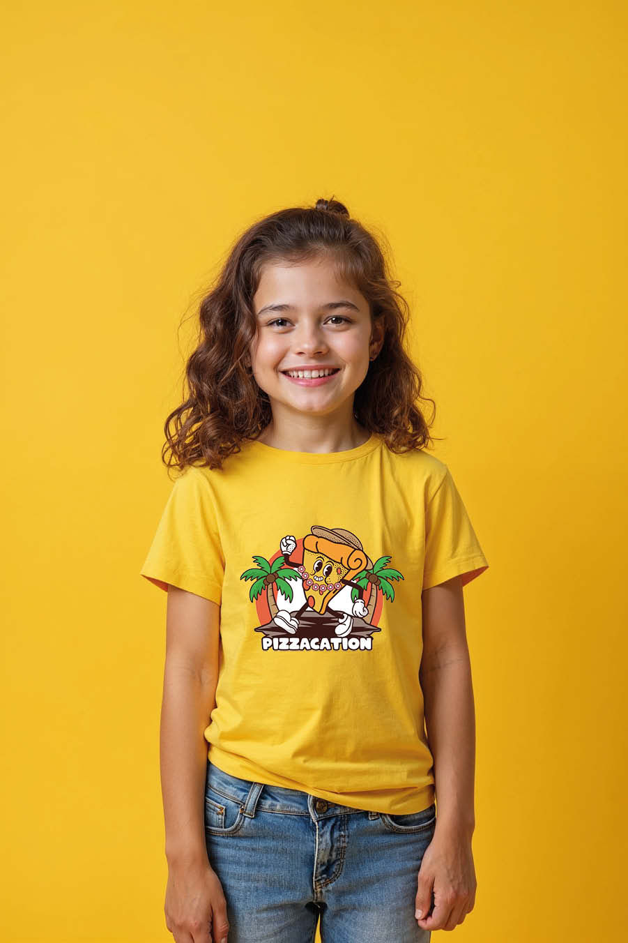 Thumbnail: PizzaCation Trendy Kids Graphic Tee – Character Print Design for Boys & Girls |