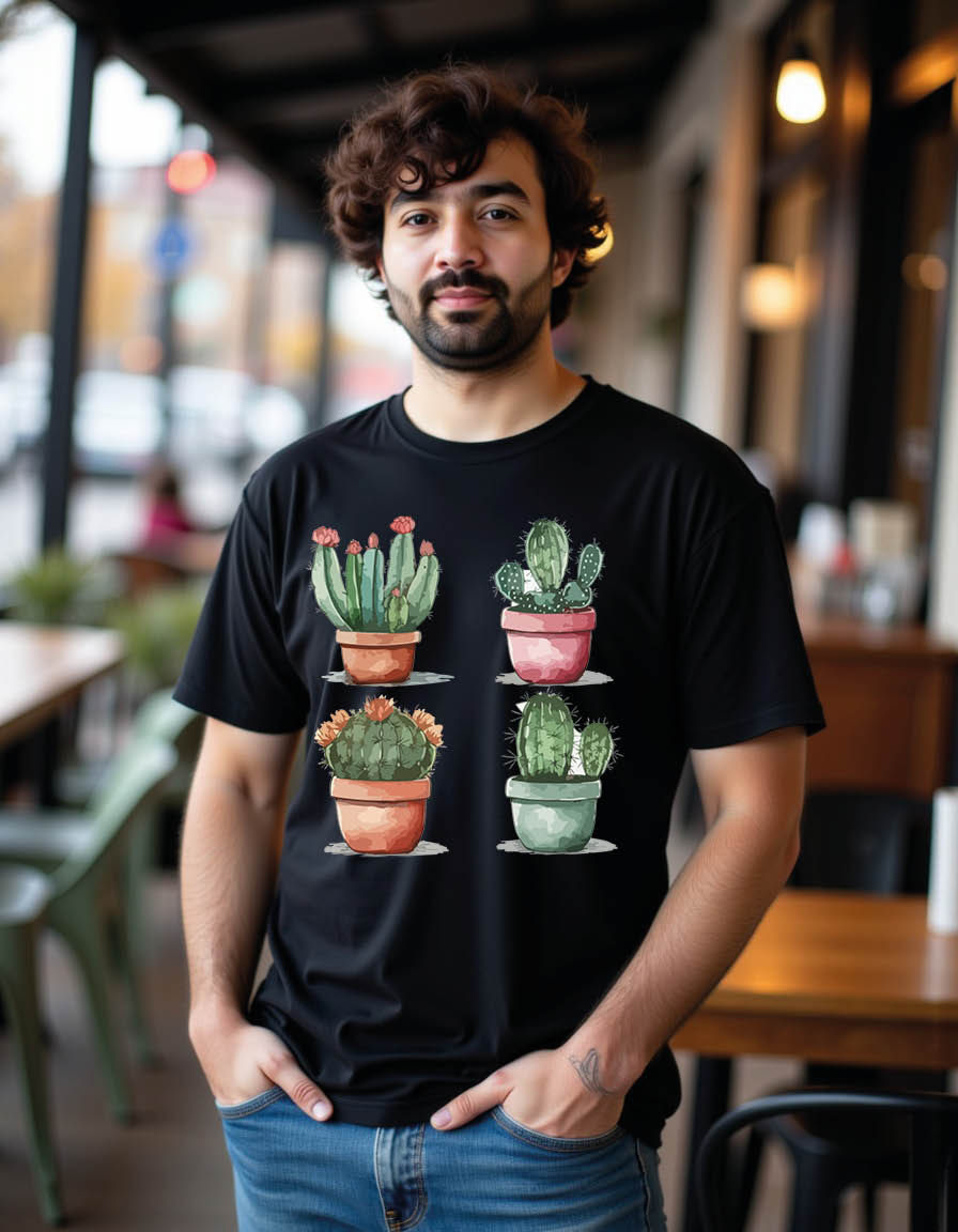 Thumbnail: cactus set cactus watercolor painting package mens printed graphic t shirt