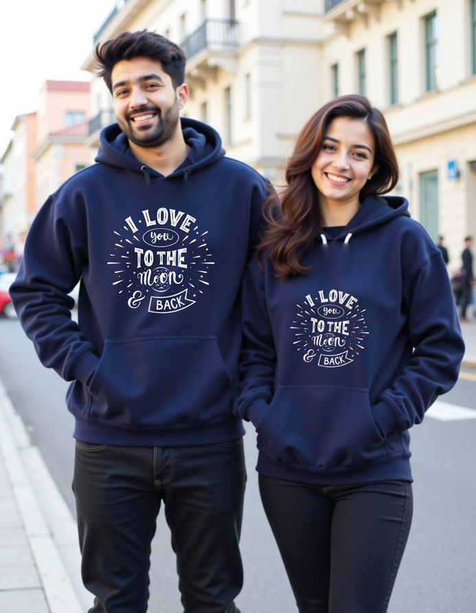 Couple hoodies with moon and back love quote print, matching set India