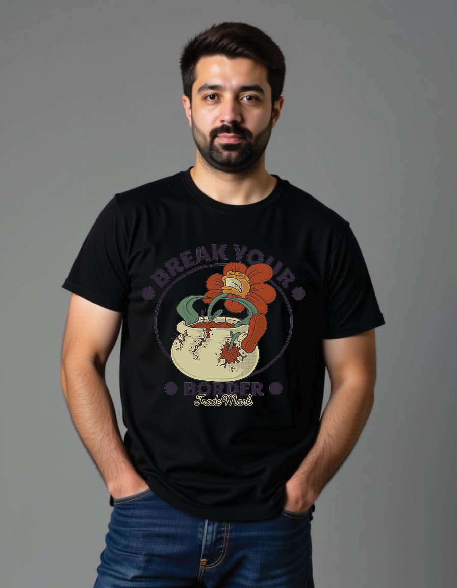Thumbnail: cartoon of flower breaking his vase mens printed graphic t shirts