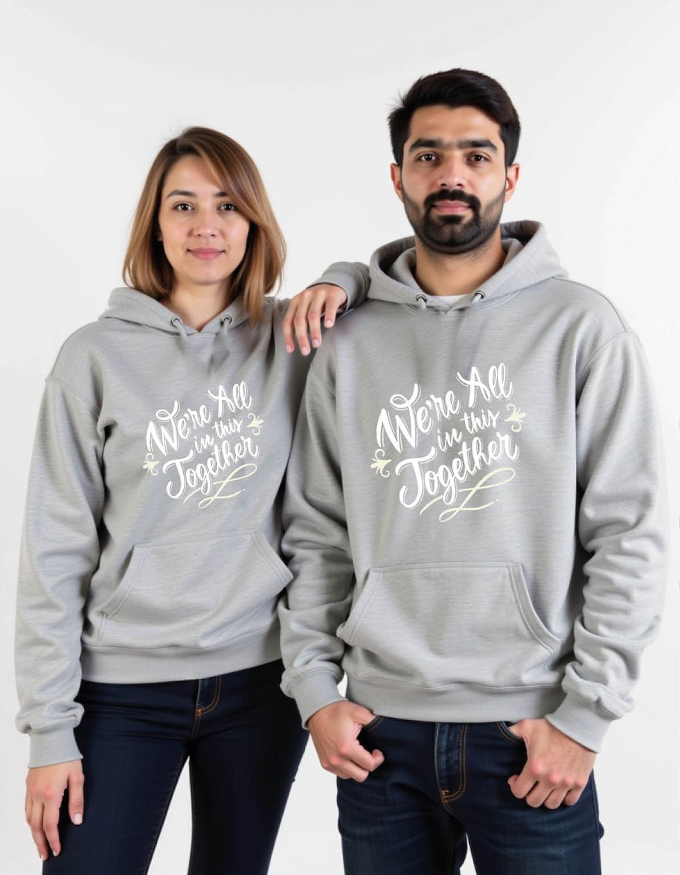 Thumbnail: we're all in this together Streetwear Printed Graphic Couple Hoodies