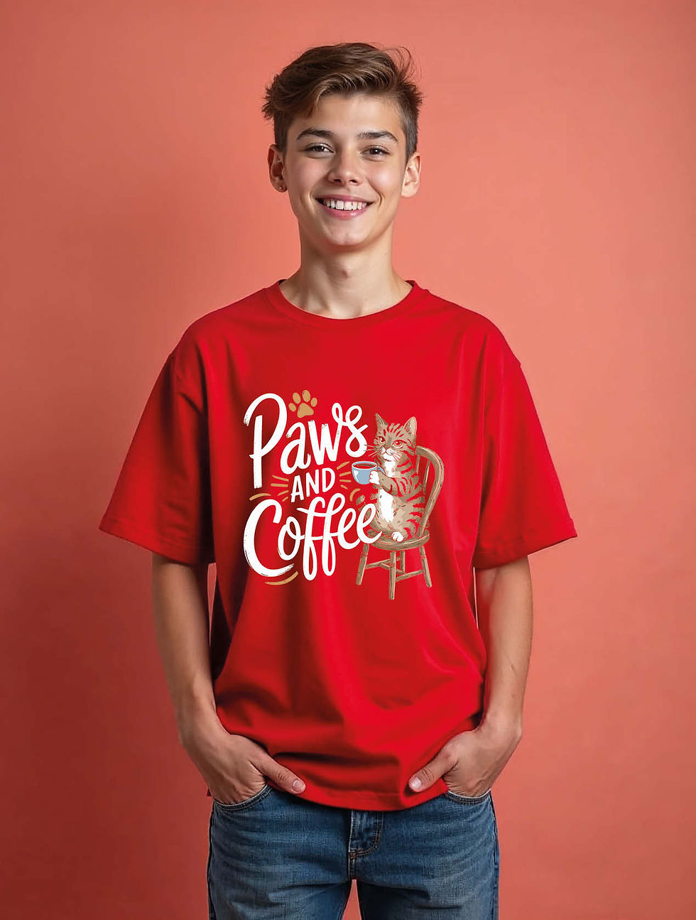 paws and coffee Vintage Unisex Drop Shoulder Oversized T-Shirt for Men & Women |