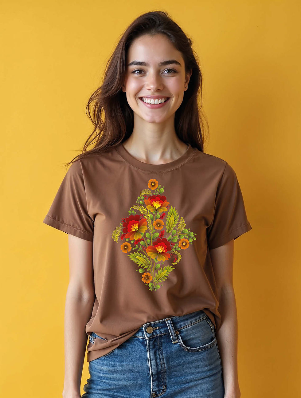 Thumbnail: Intricate Folk Floral DiamondCasual Women’s Printed Graphic Streetwear T-Shirt