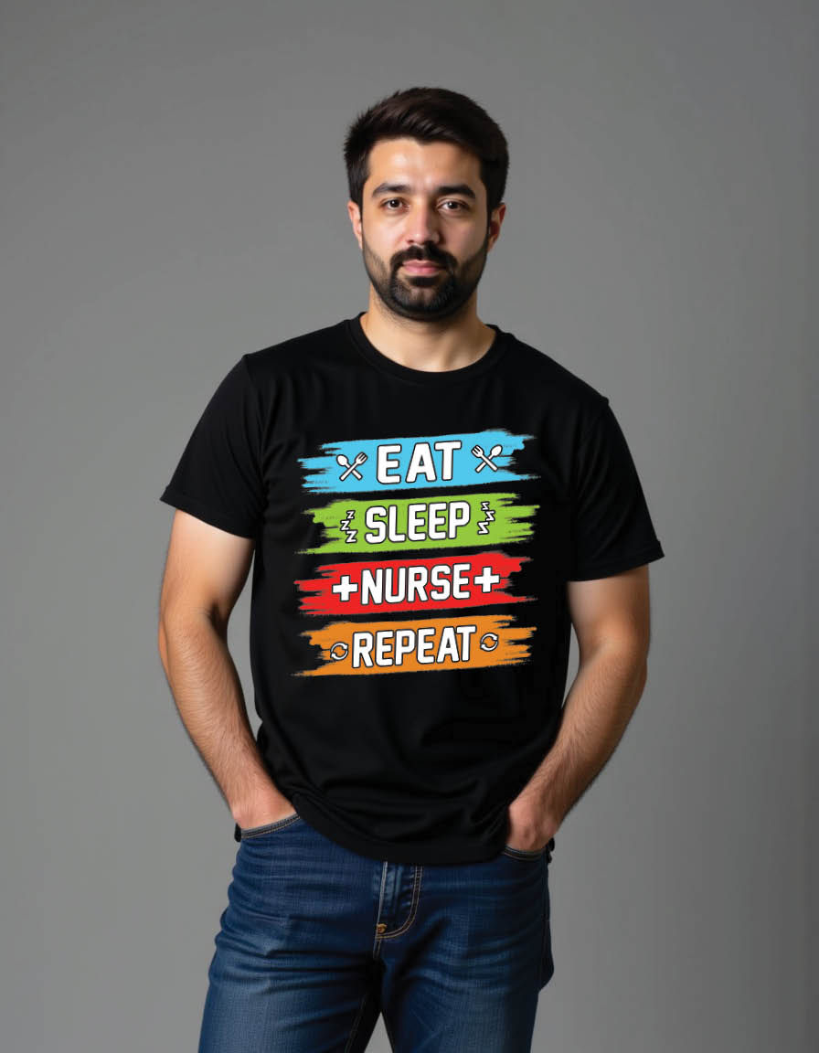 Thumbnail: eat sleep nurse repeat nurse mens printed graphic t shirt