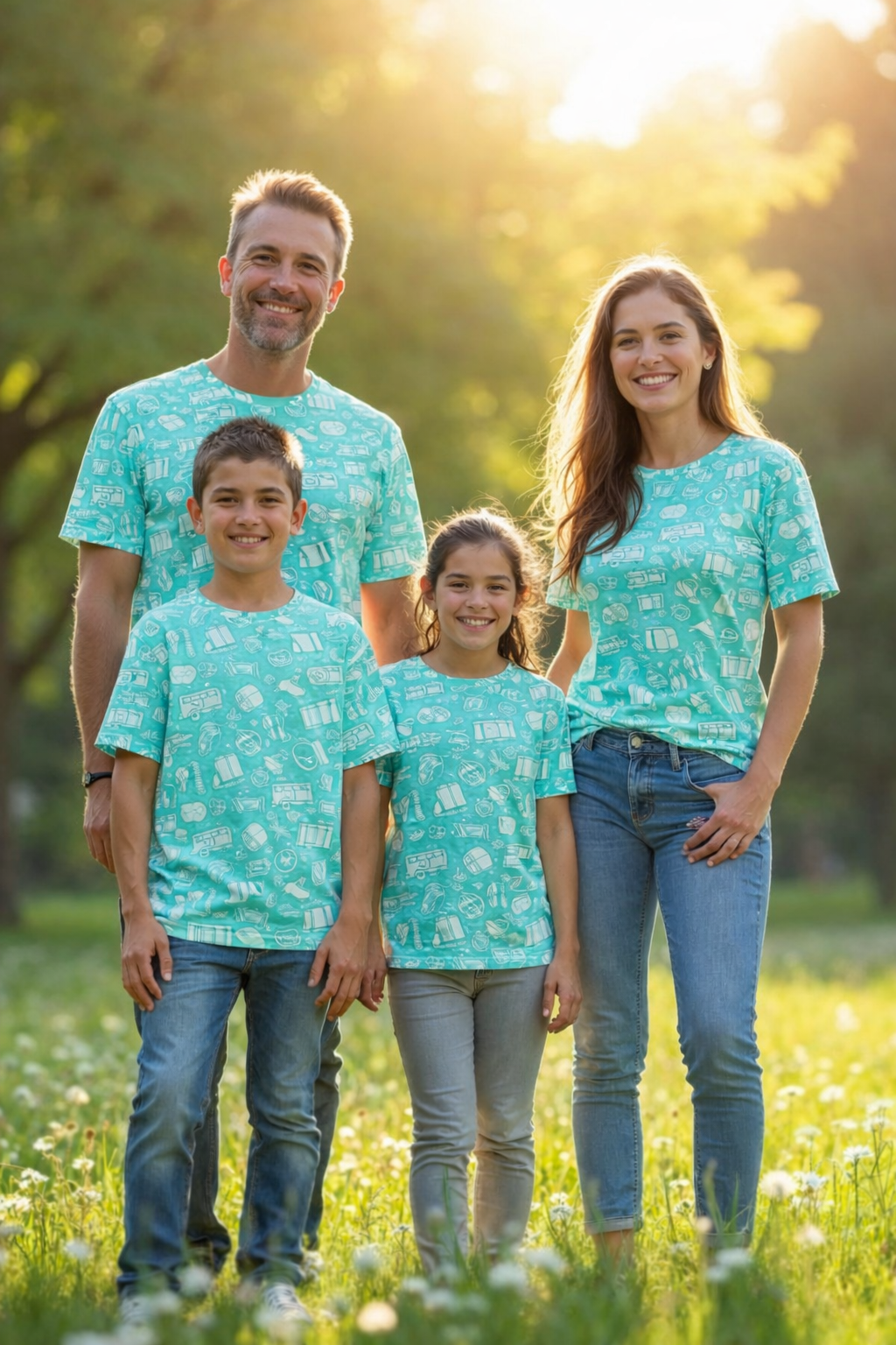 Travel-themed family printed T-shirts pack of 4