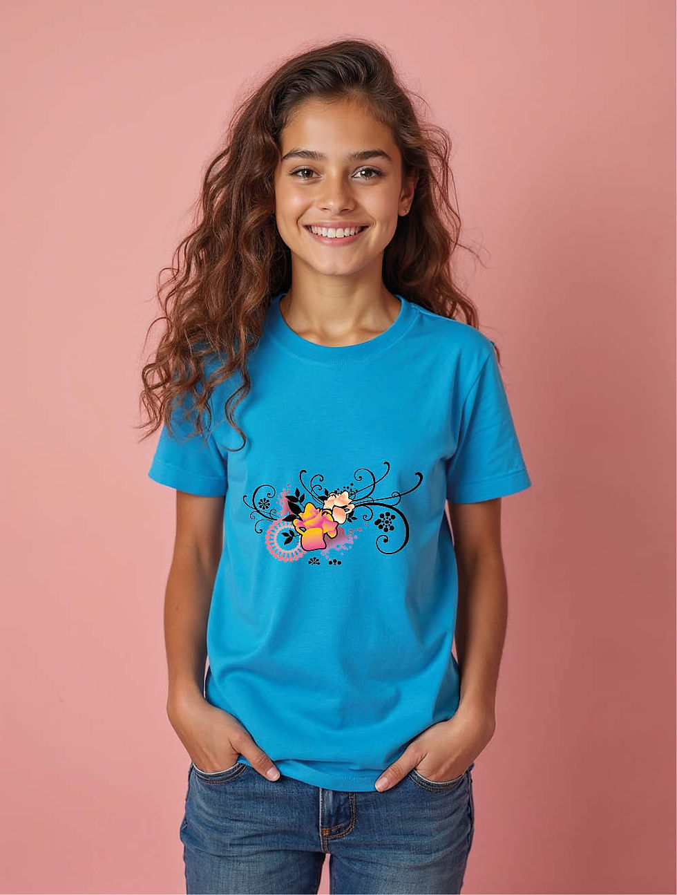 Thumbnail: Abstract Cross and Floral Swirl Modern Women’s Printed Graphic T-Shirt