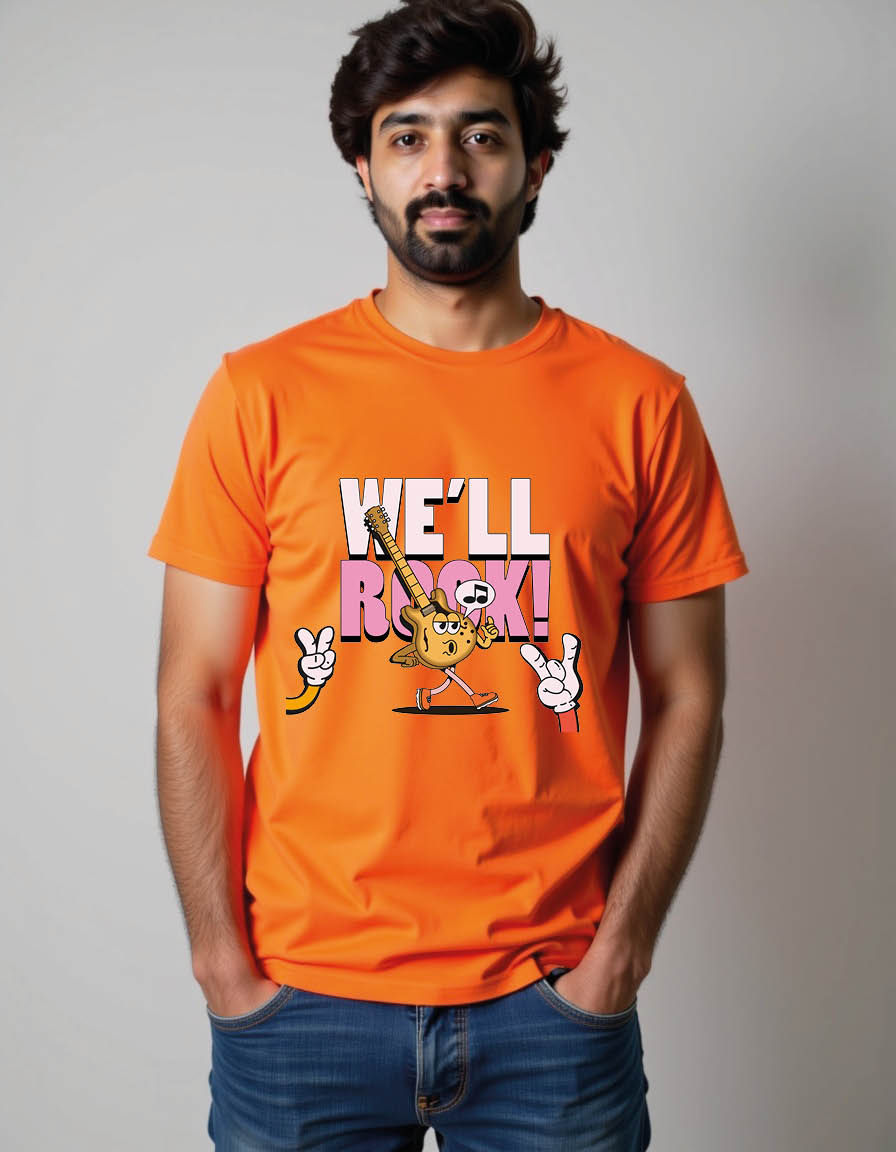 Thumbnail: we will rock musical posterwith cartoon walking mens printed graphic t shirt