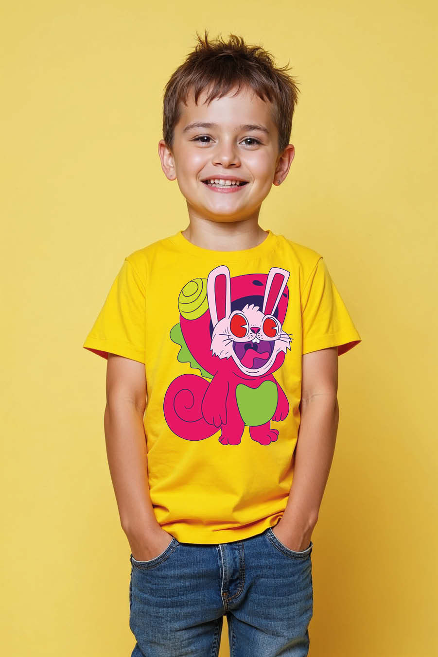 Thumbnail: Excited Bunny-Dino Hybrid Graphic T-Shirt Cute Cartoon Printed T-Shirt