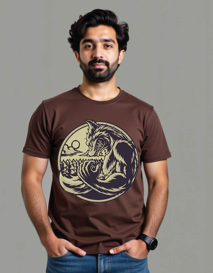 Thumbnail: cartoon emblem of werewolf mens printed graphic t shirts
