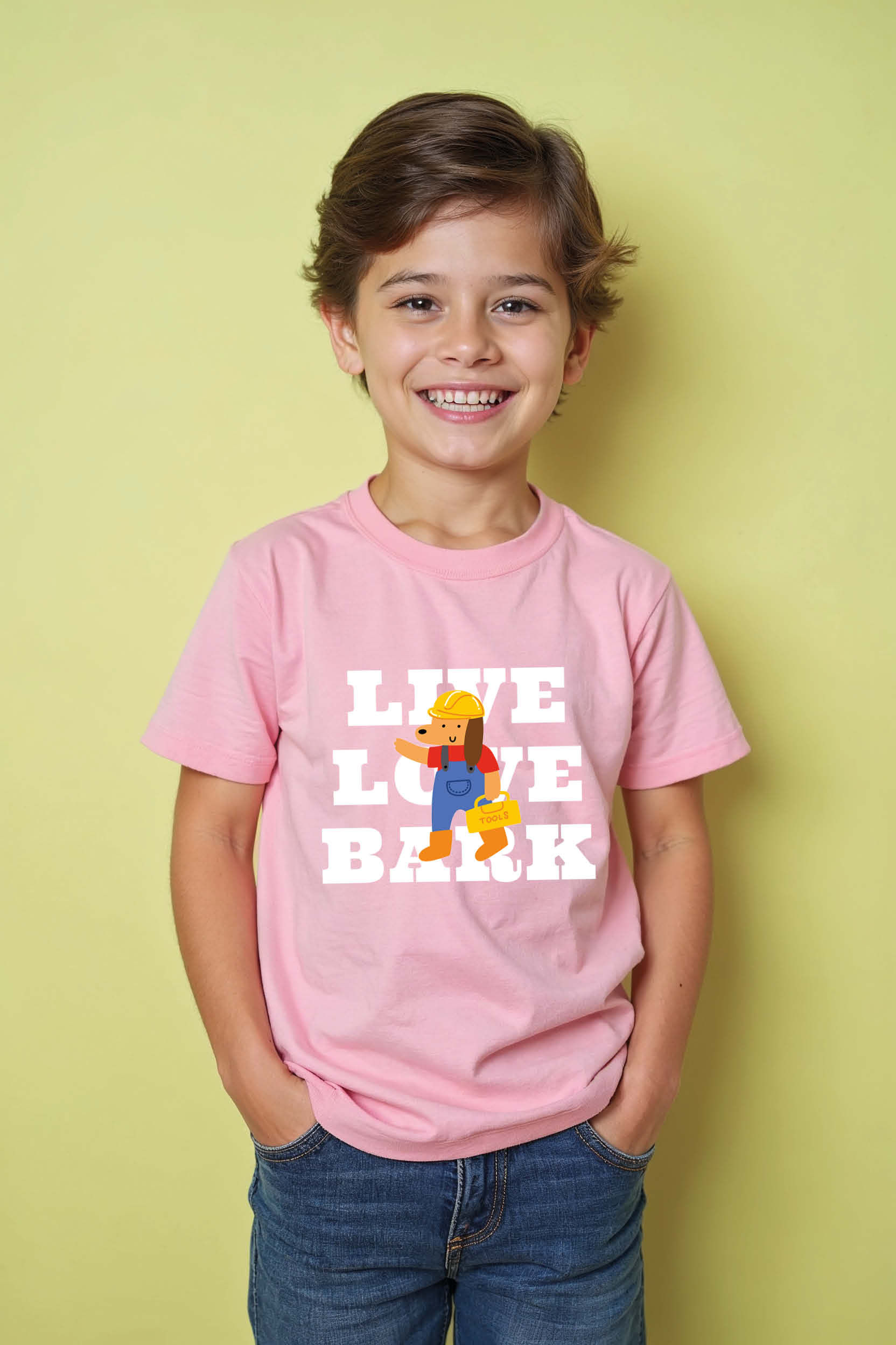 Kids' Premium Cool Cartoon T-Shirt with Cartoon Dog Construction Worker Graphic