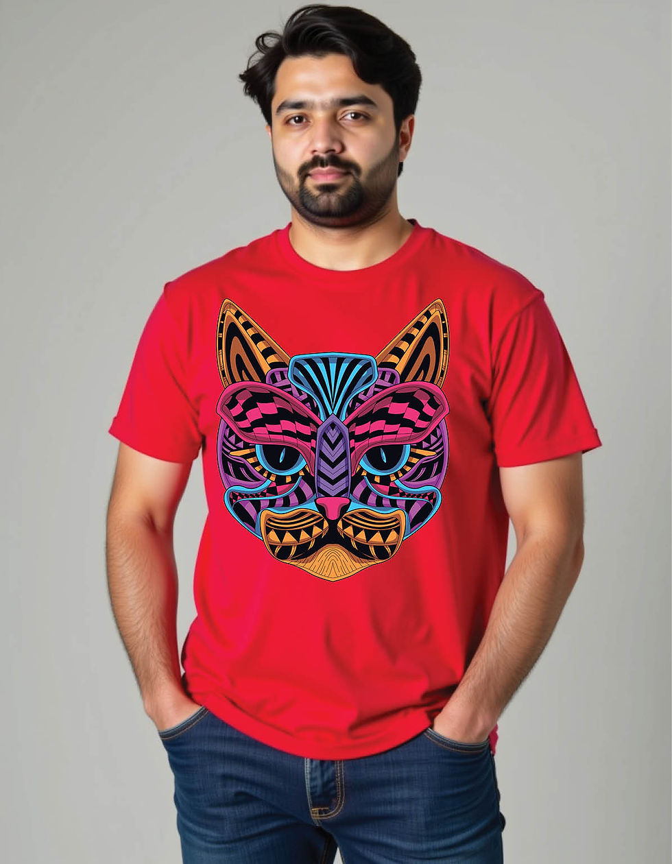 Thumbnail: glow dark decorative cat face mens printed graphic t shirts