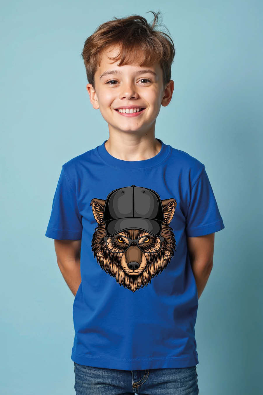 Thumbnail: Cool Wolf Wearing Black Baseball Cap T-Shirt Soft Cute Kids Typography T-Shirt