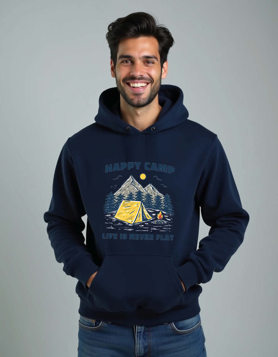 Thumbnail: happy camp life is never flat Unisex Graphic Printed Hoodies for mens & womens