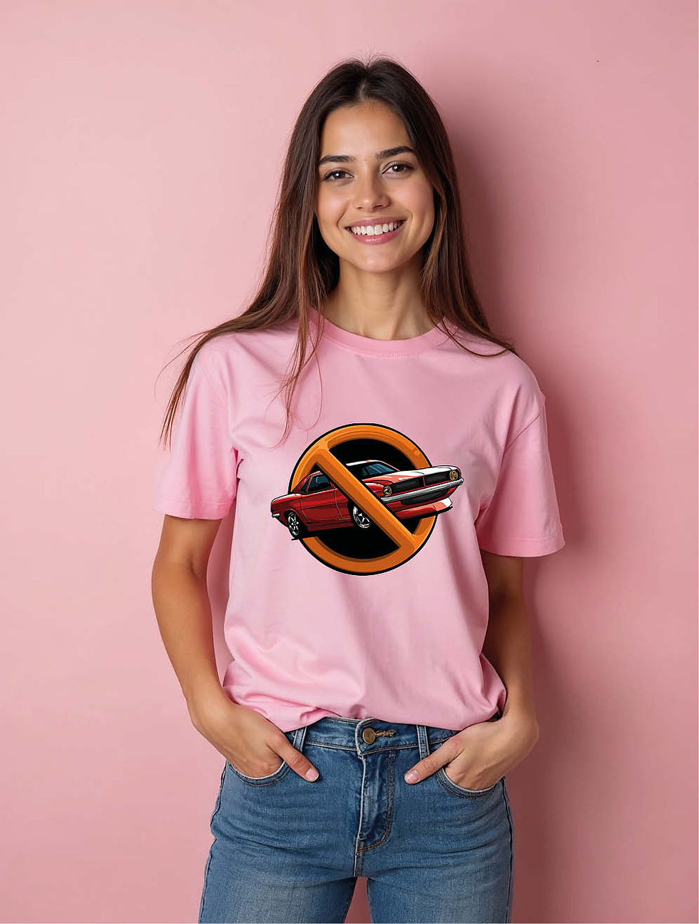 Red Muscle Car in No Symbol Casual Women’s Printed Graphic Streetwear T-Shirt