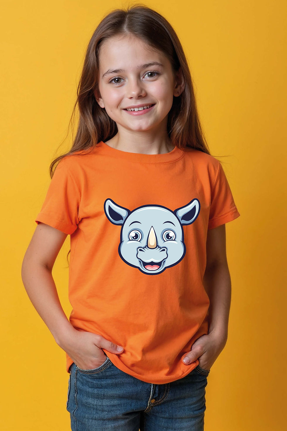 Cute Baby Rhinoceros Cartoon Kid's T-ShirtColorful Casual Kids Printed T-Shirt