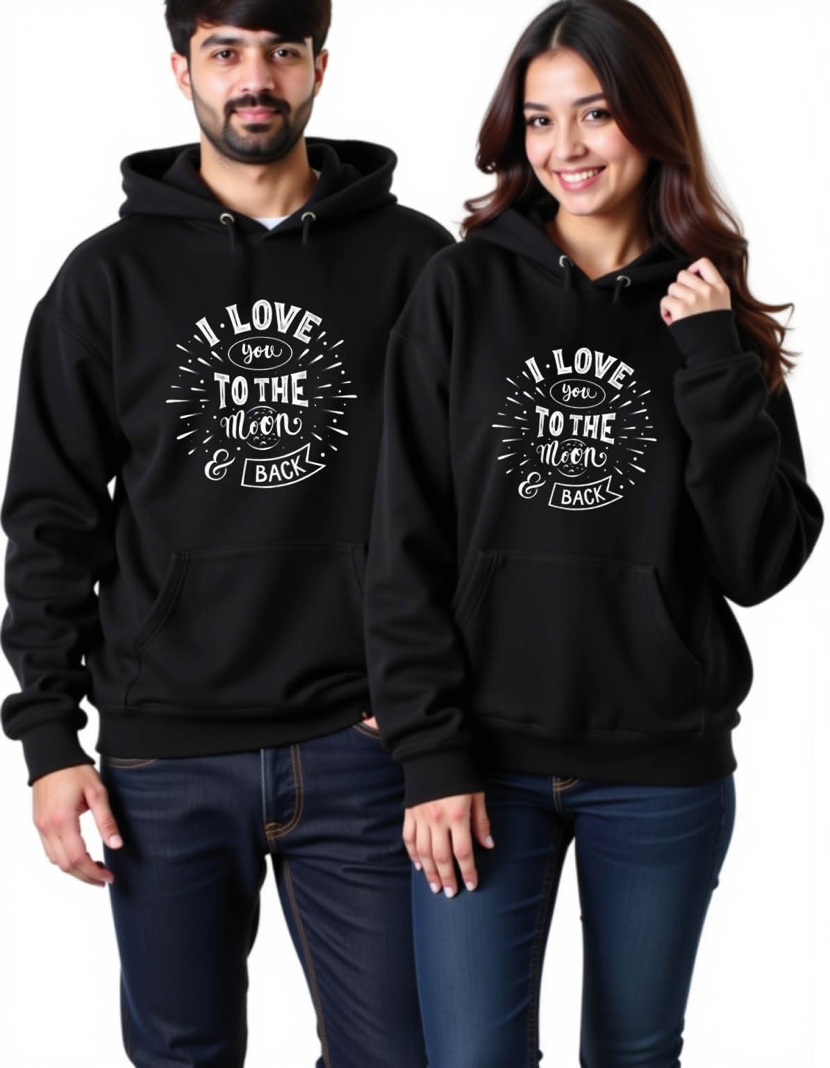 i love you to the moon and back Classic Printed Graphic Couple Hoodies