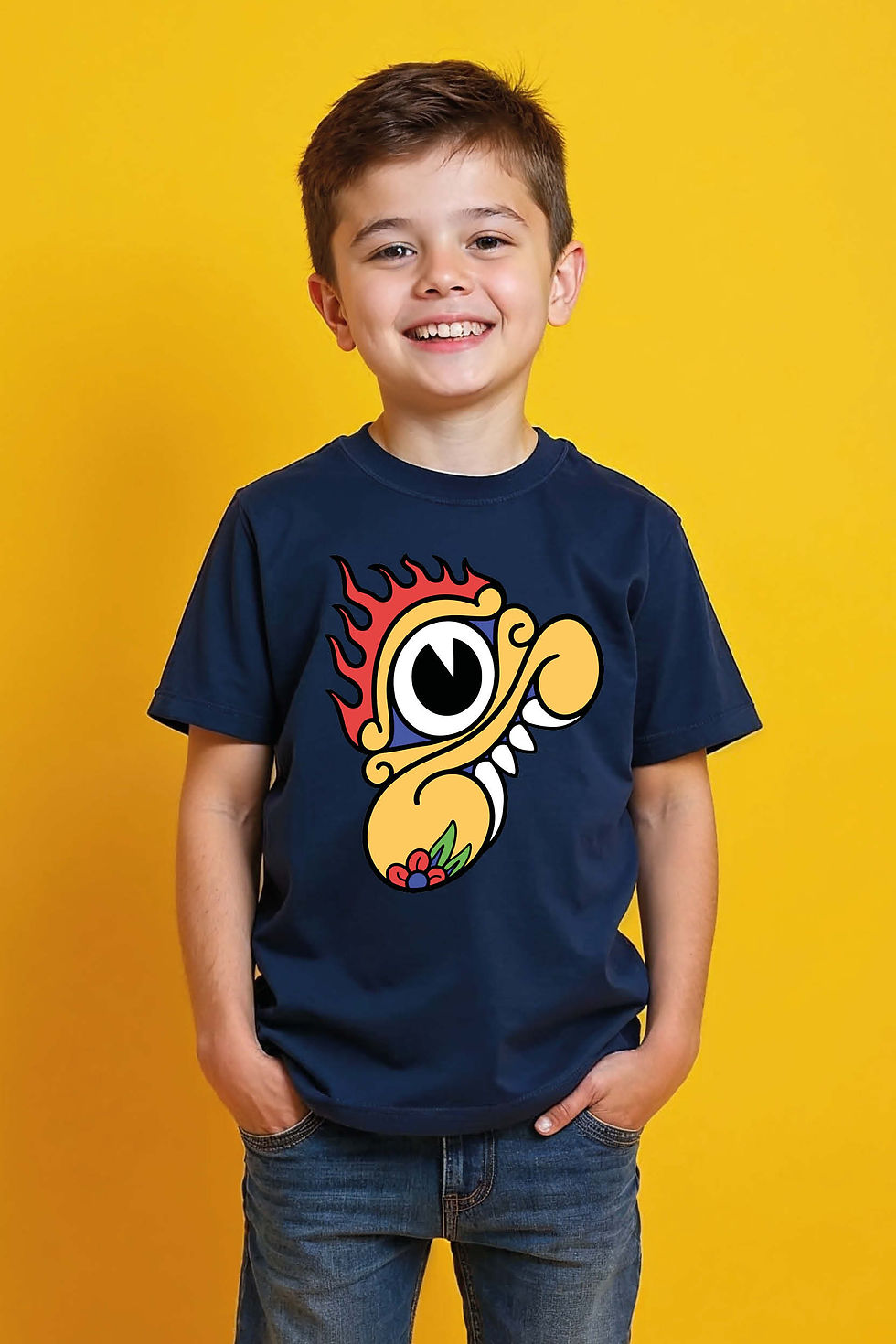 Thumbnail: Flaming Eye Monster Kids T-Shirt – Fun Cartoon Art Print  Tee for Boys & Gi