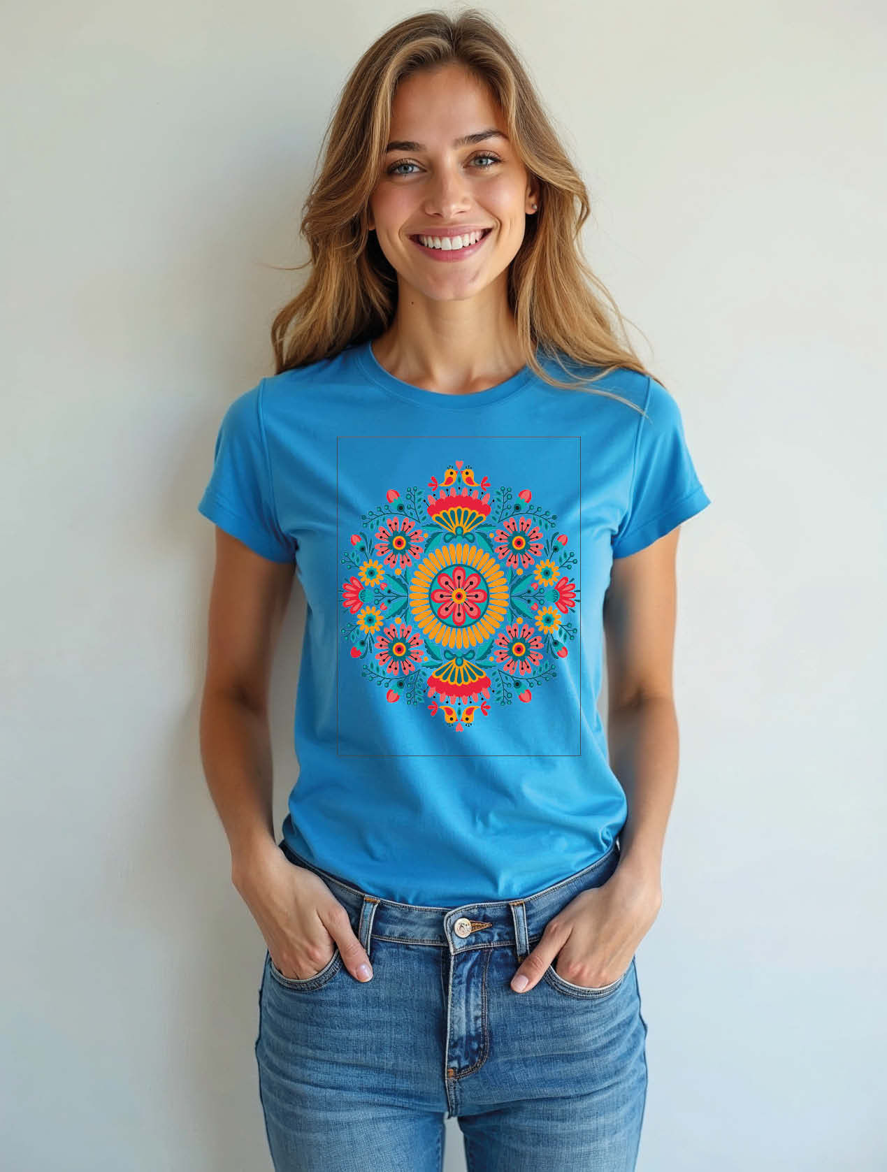 Vibrant Folk Art Floral Mandala Urban Women’s Graphic T-Shirt – Shop Now
