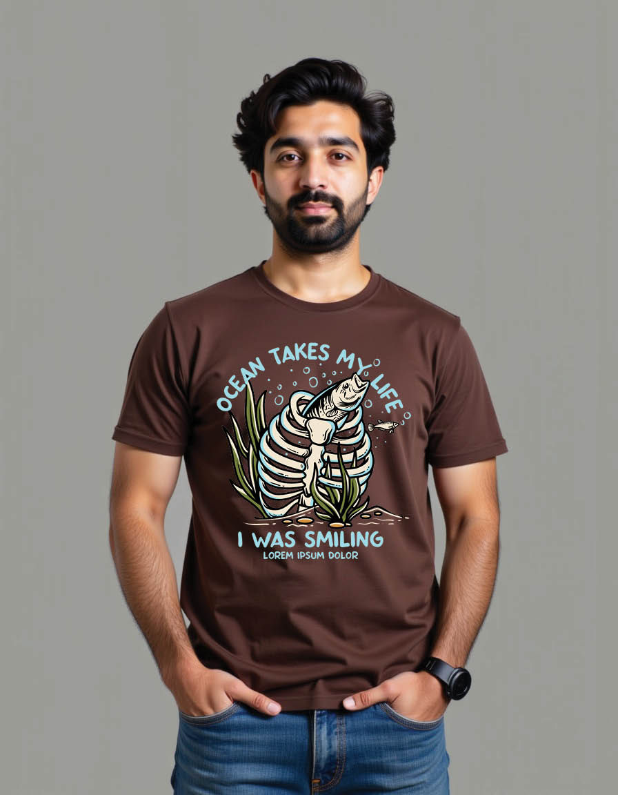 Thumbnail: fish come inside skeleton from deep sea  mens printed graphic t shirts