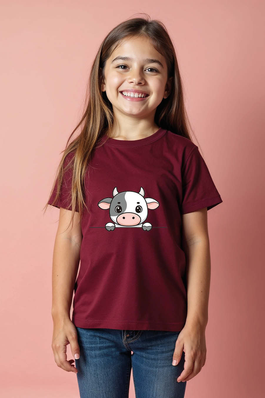 Thumbnail: Peeking Baby Cow T-Shirt Trendy Cool  Kids T-Shirt – Graphic Print Design