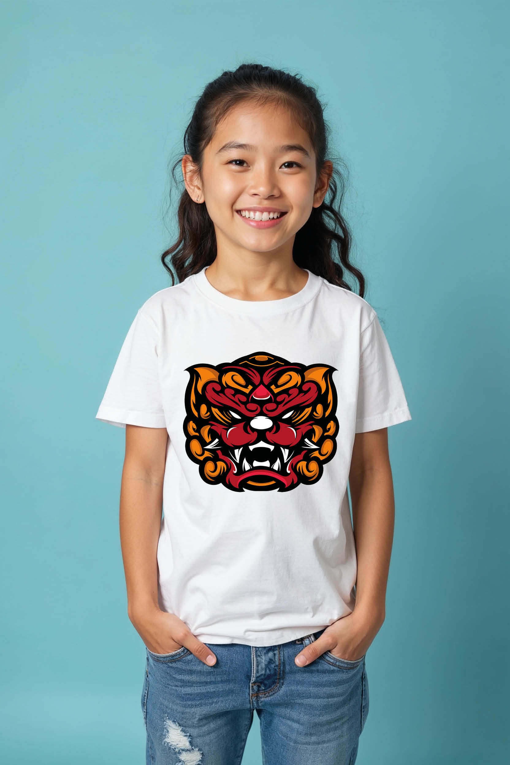 intense Foo Dog Mask Cotton Cute Kids Typography T-Shirt – Funny Print Design
