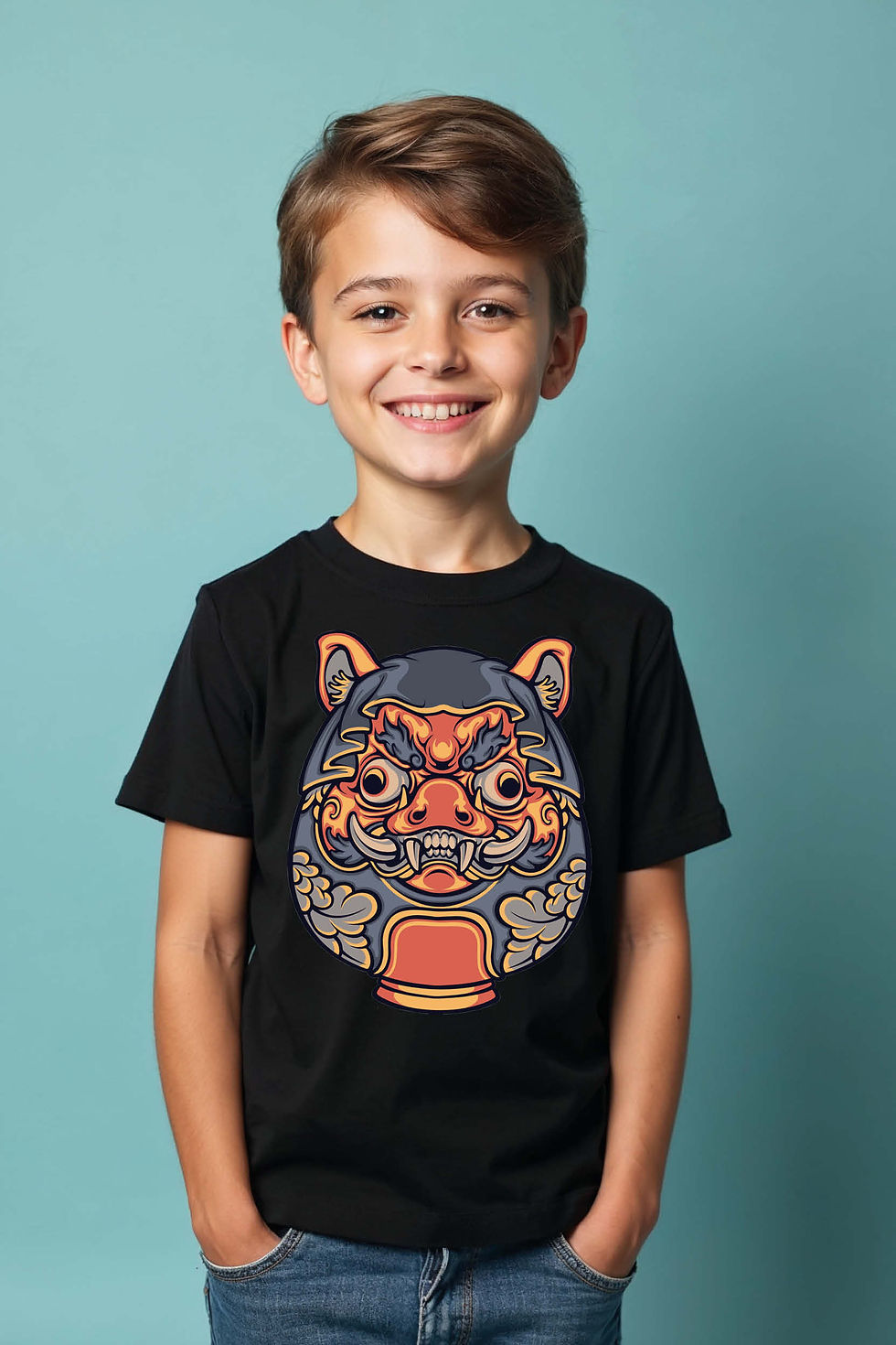 Thumbnail: Samurai Pig Mask Kids T-Shirt – Bold Japanese Warrior Art  Tee for Boys &