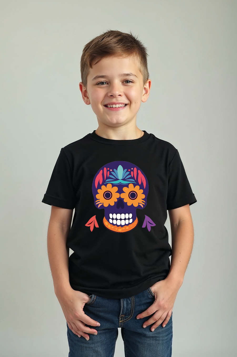 Thumbnail: Kid's Red Day of the Dead Skull T-Shirt Comfortable Cool Cartoon Kids