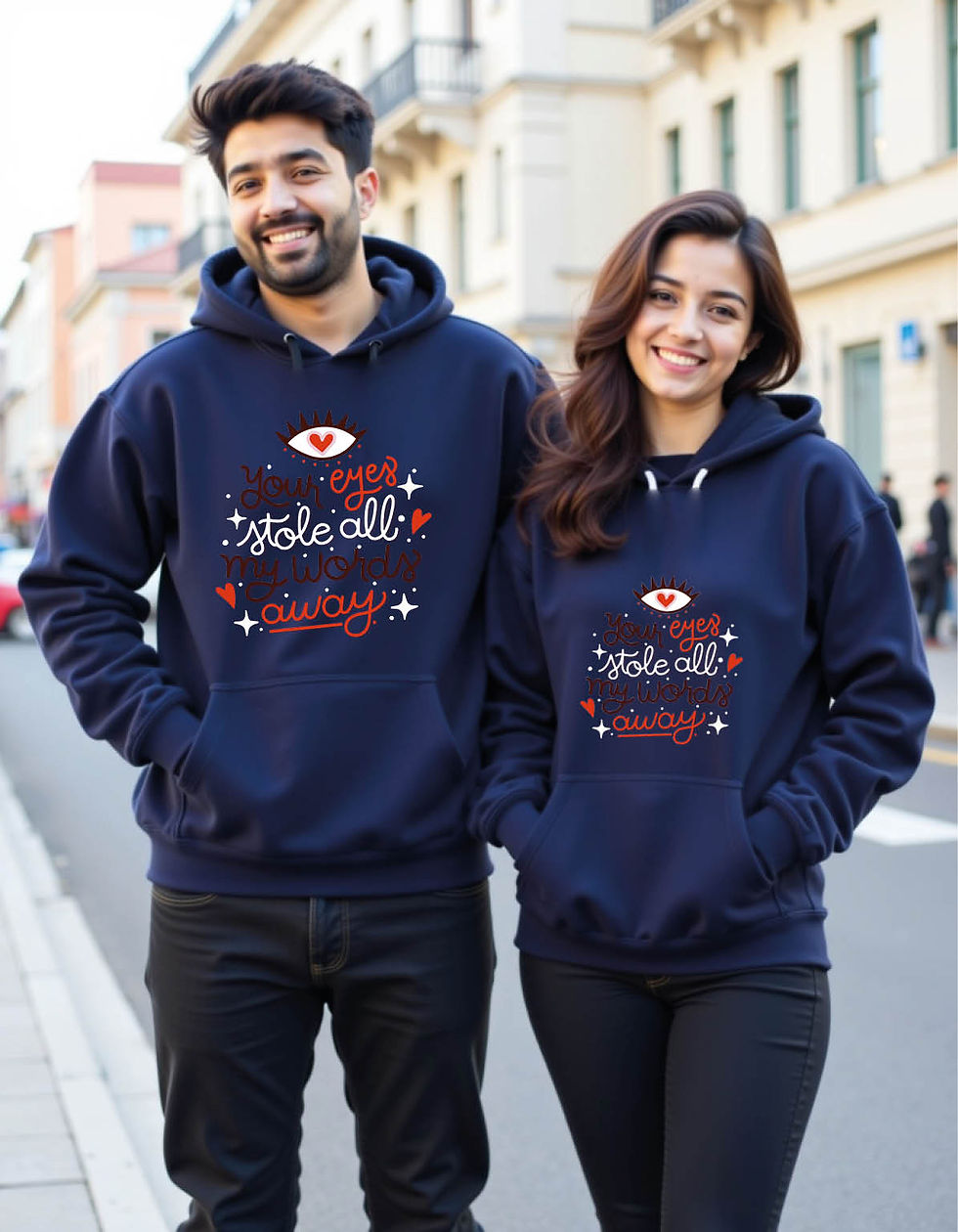 Thumbnail: your eyes stole all my words away Urban Printed Graphic Couple Hoodies