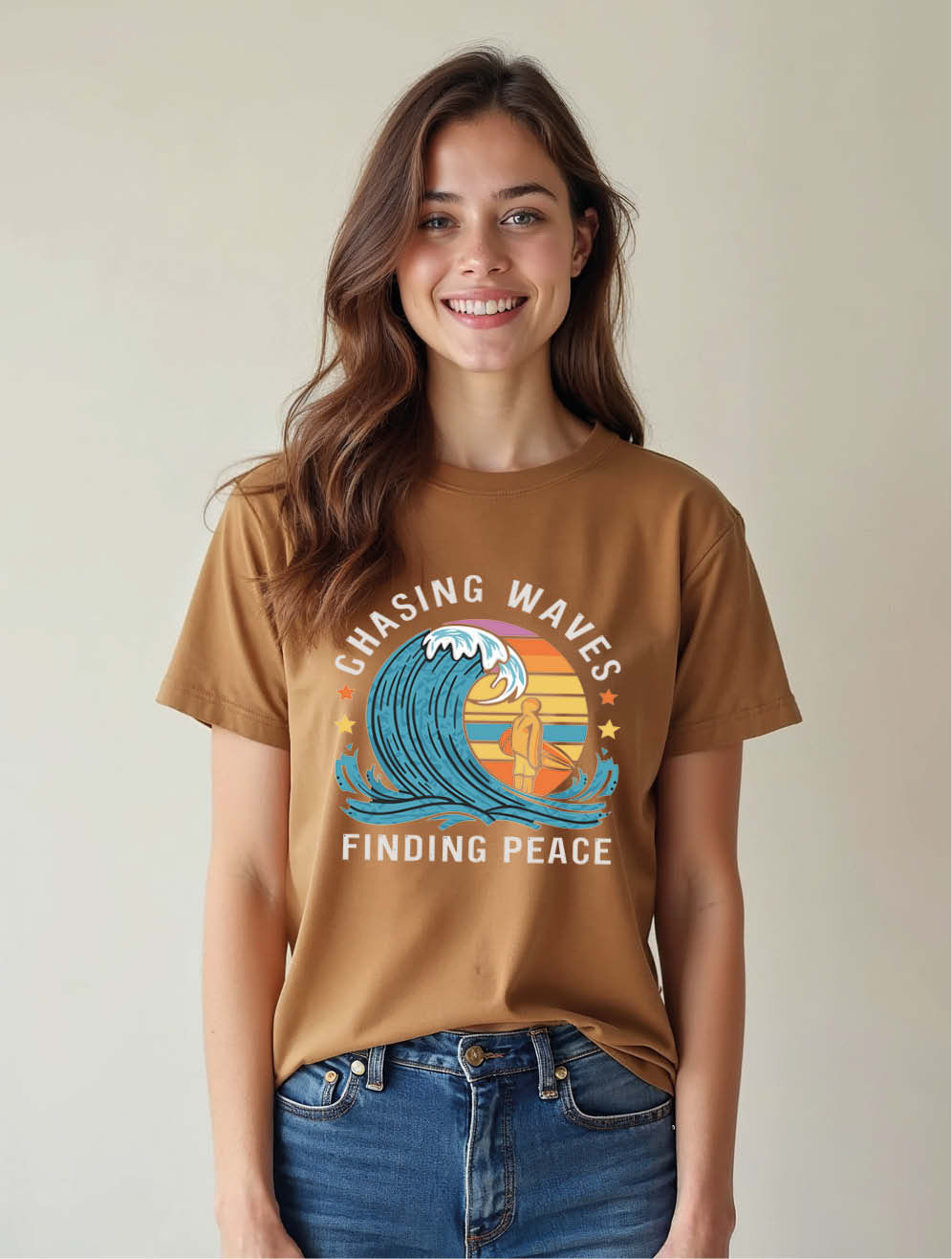 chasing waves finding peace Trendy Women’s Printed Graphic Streetwear T-Shirt