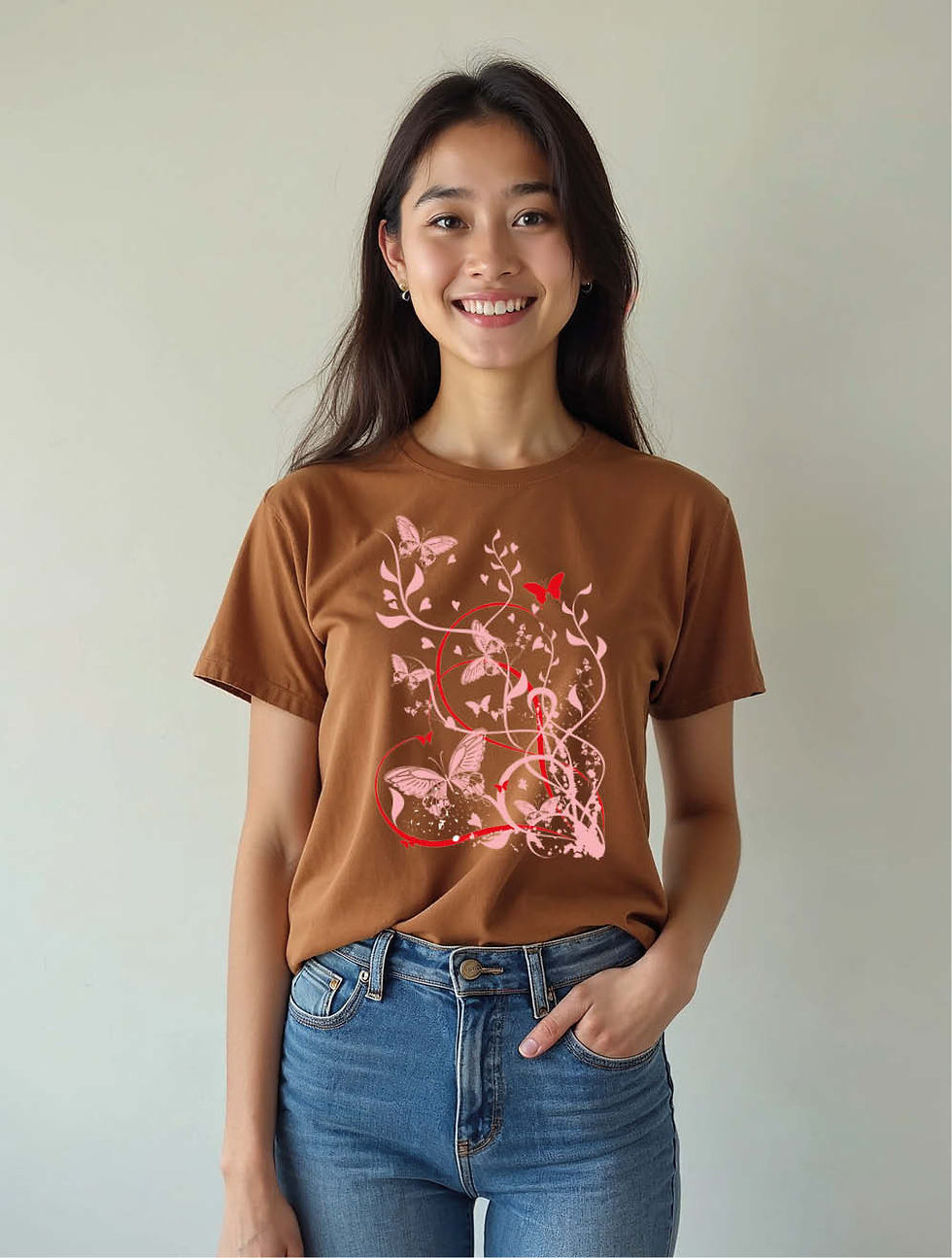 Thumbnail: Floral Vine and Butterfly Swirl Urban Women’s Printed Graphic T-Shirt