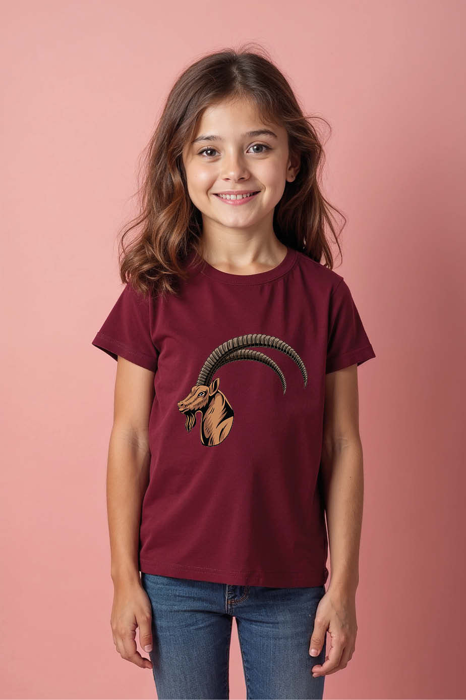 Mountain Goat or Ibex Head Graphic Tee Stylish Unisex Kids Graphic Tee