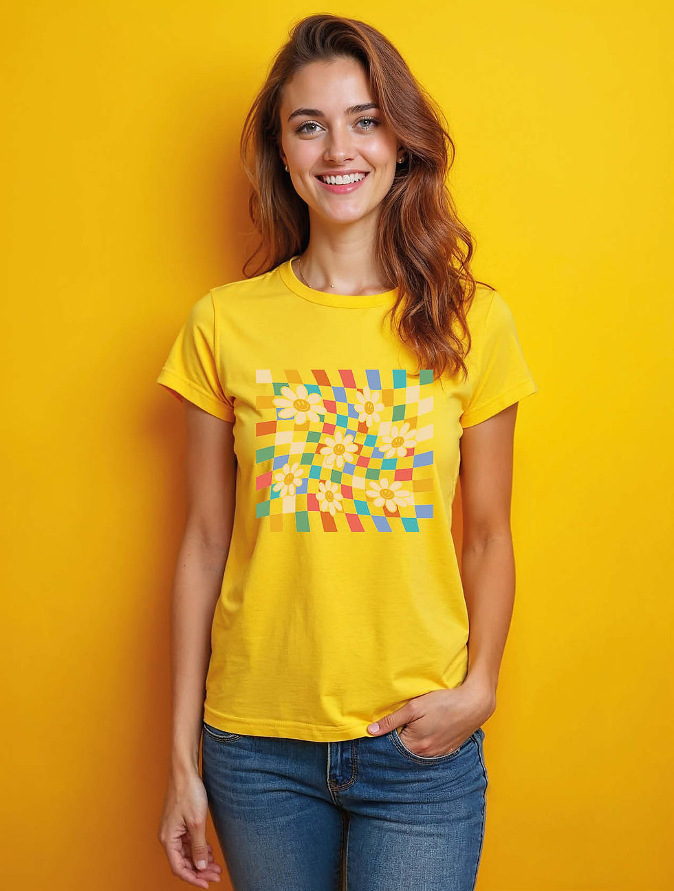 Thumbnail: Groovy Smiling Daisies Cool Women’s Printed Graphic Streetwear T-Shirt