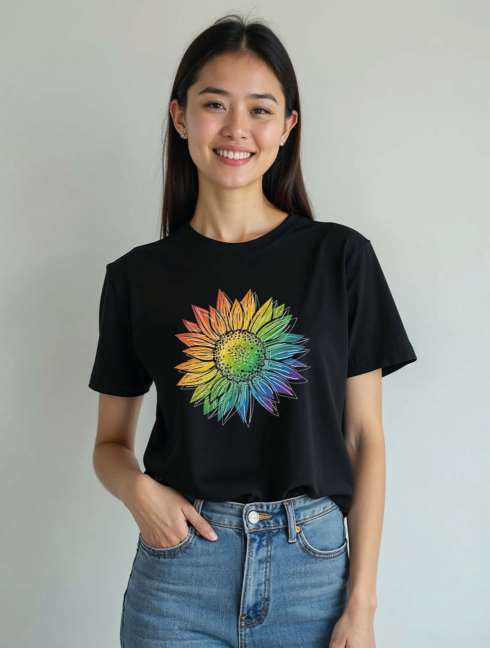 Thumbnail: Rainbow Pride Sunflower Casual Women’s Printed Graphic Streetwear T-Shirt