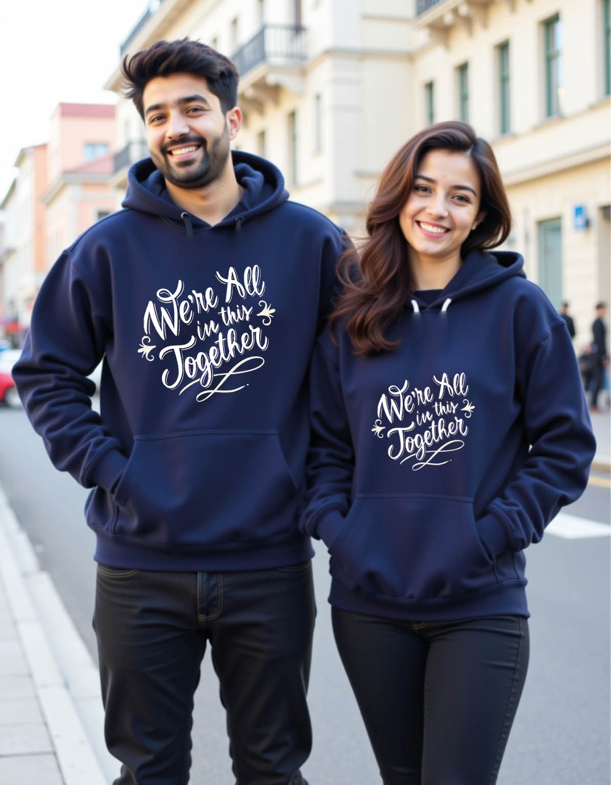 we're all in this together Streetwear Printed Graphic Couple Hoodies