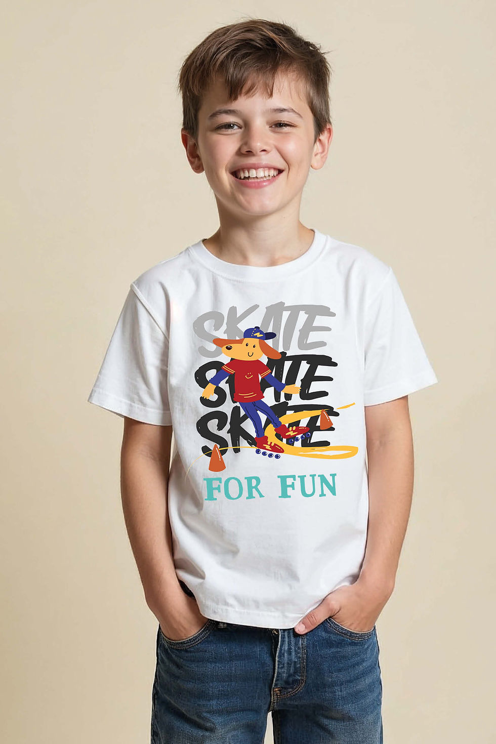 Thumbnail: Skate for Fun Cartoon Dog Graphic Kids T-Shirt Comfortable Casual Kids Printed