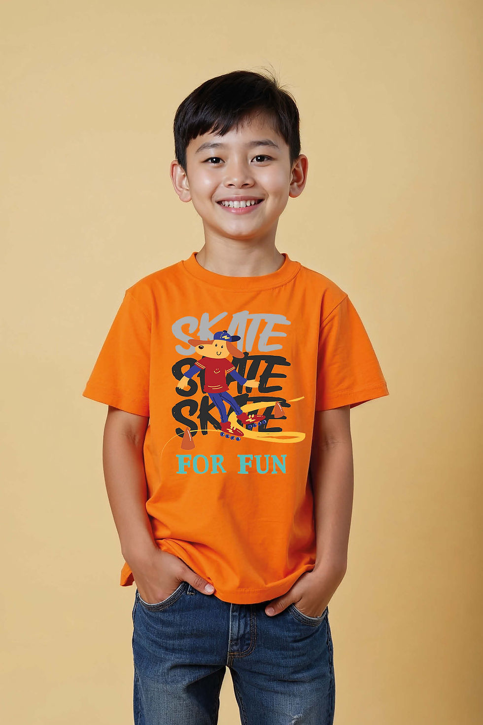 Thumbnail: Skate for Fun Cartoon Dog Graphic Kids T-Shirt Comfortable Casual Kids Printed
