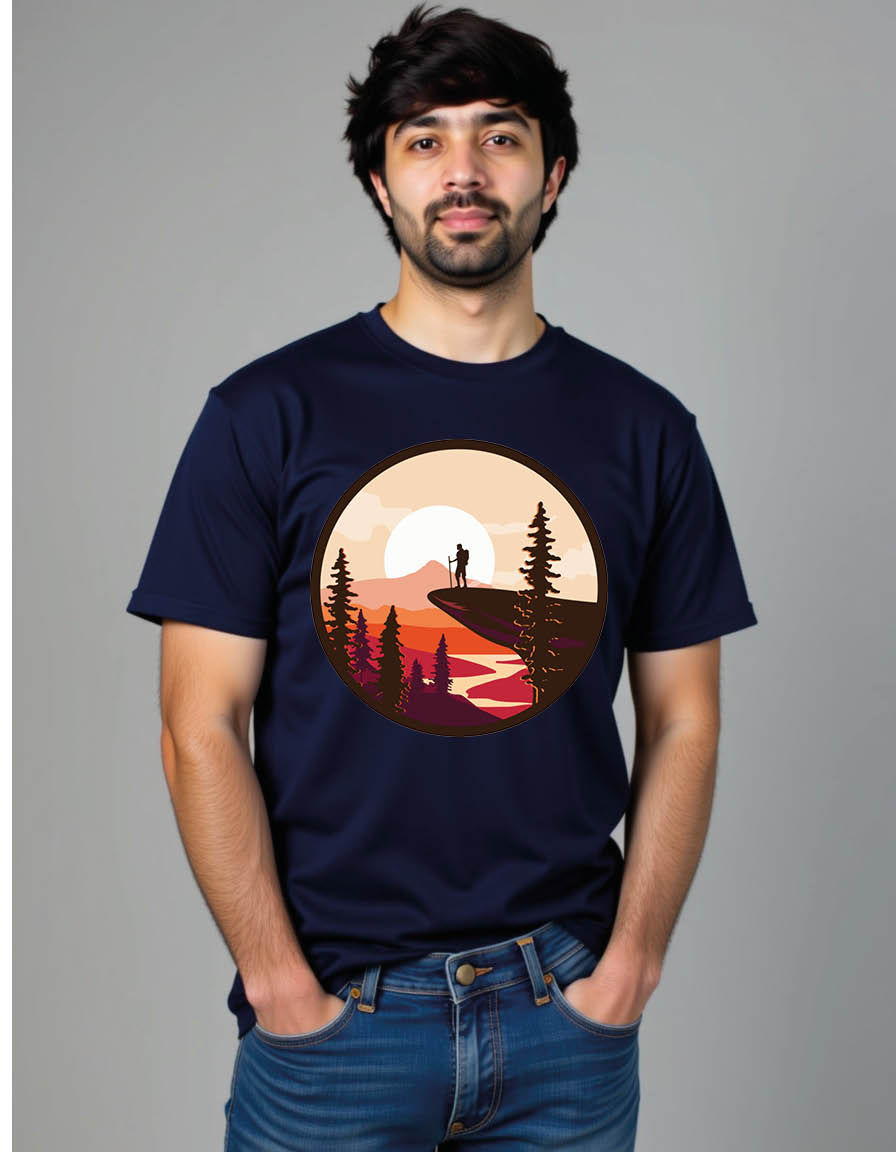 Thumbnail: hiking traveler rounded badge emblem template with mmensprintedgraphic tshirt