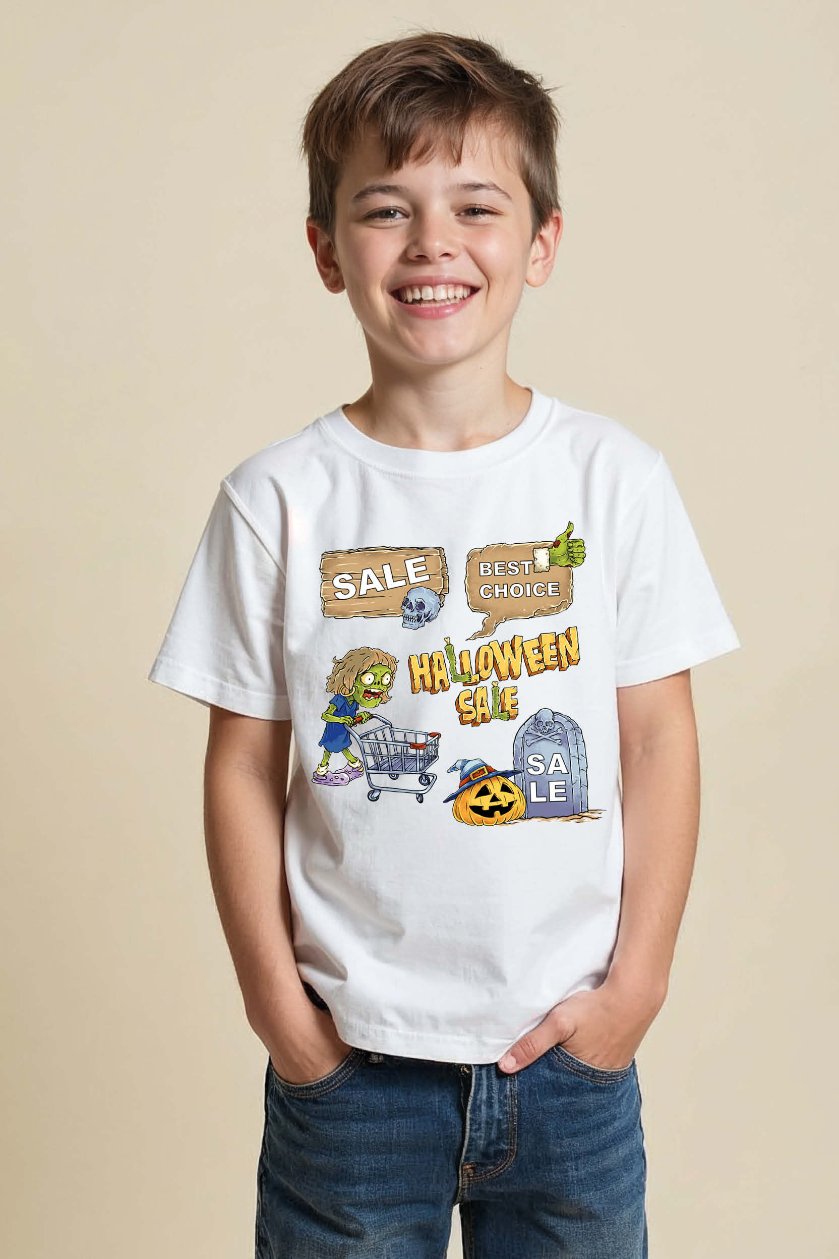 Funny Zombie Halloween Sale Graphic T-Shirt Cool Trendy Printed Tee for Kids