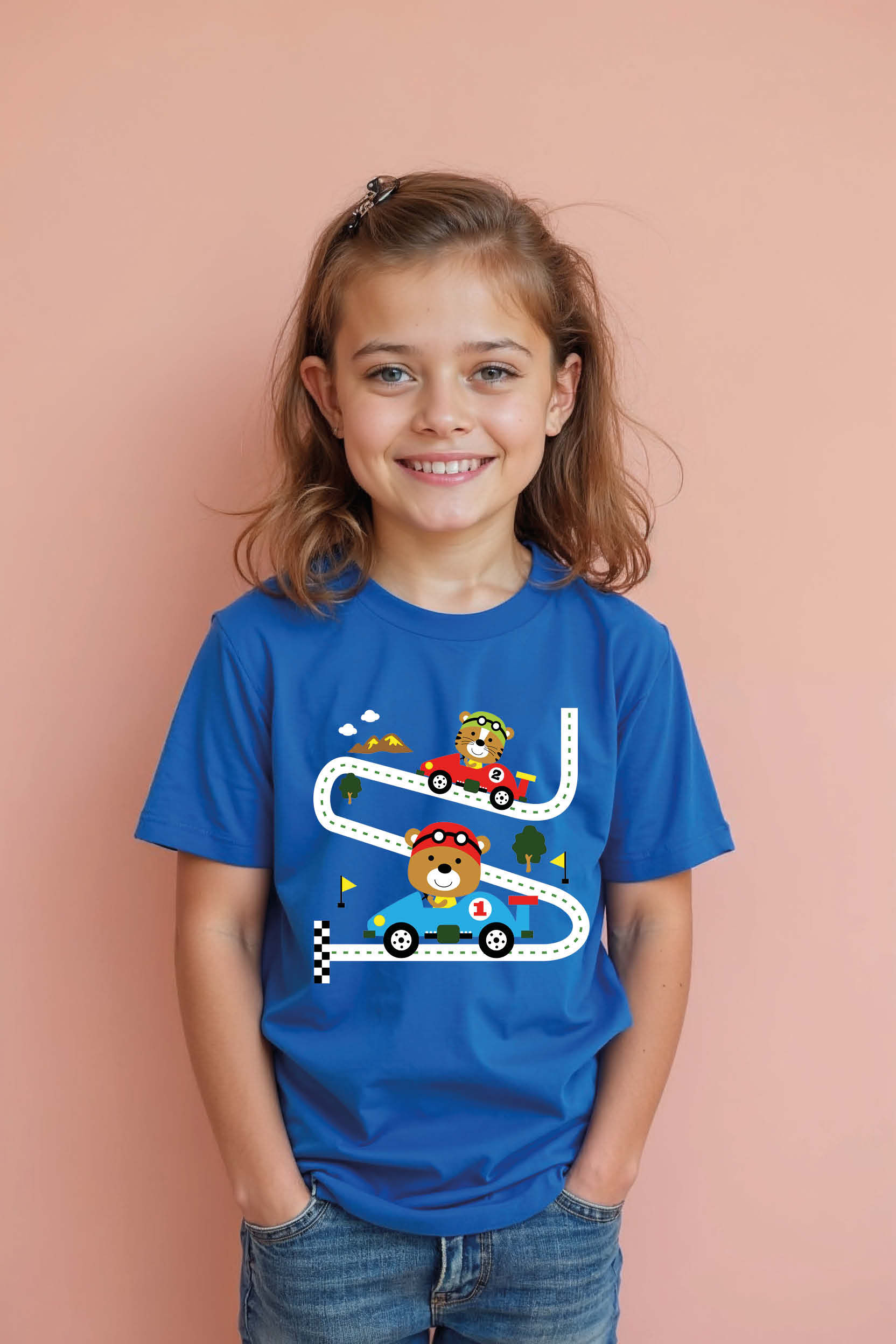 car Race Cartoon Colorful Cartoon Printed T-Shirt for Boys & Girls – Drawing