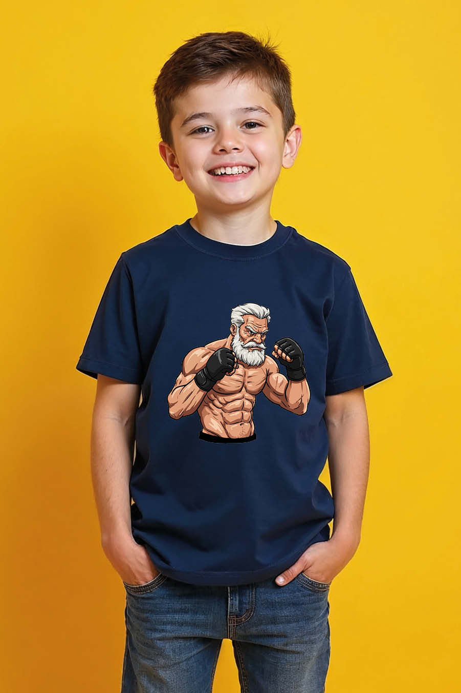 Thumbnail: Buff Santa Boxer Fashion Typography Print T-Shirt for Kids – Space Print Design