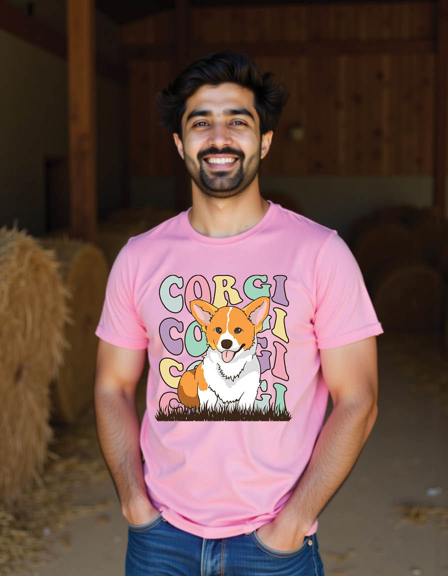 Thumbnail: retro groovy corgi dog mens printed graphic t shirt