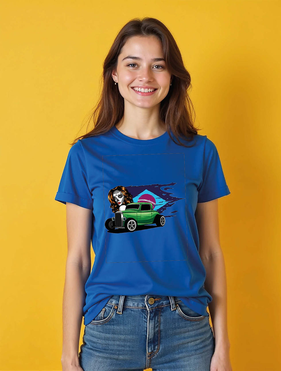 Thumbnail: Sunset Hot Rod Calavera Cool Women’s Graphic T-Shirt – Limited Stock