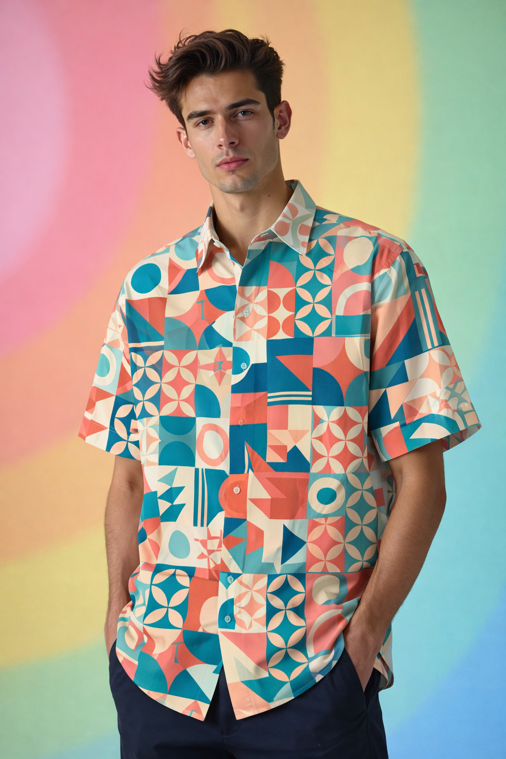 a geometric casual Premium Urban Patterned All Over Print Oversized Shirt