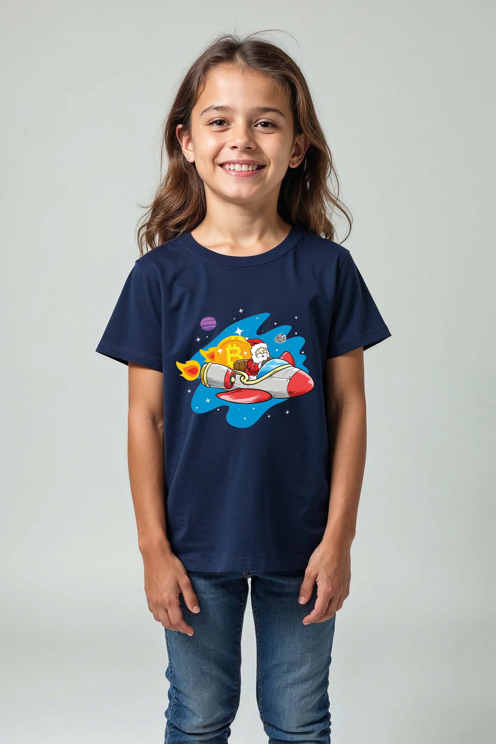 Santa Rocket Ride Graphic Kids T-Shirt – Fun Christmas Space Theme Tee for Boys