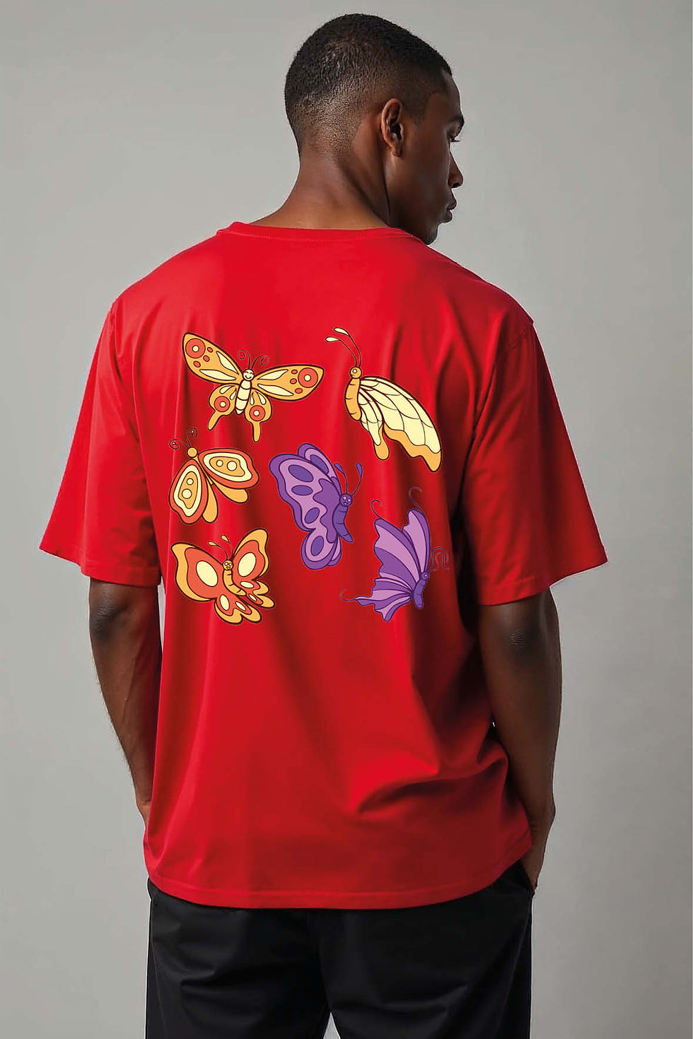 Boho Orange and Purple Butterfly Premium Unisex Drop Shoulder Oversized T-Shirt