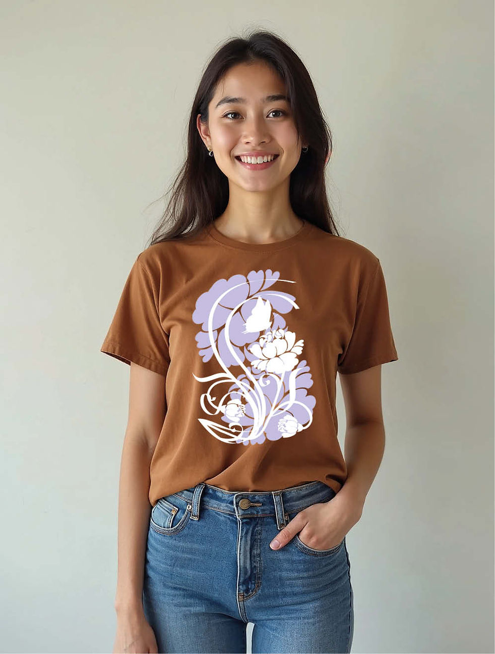 Thumbnail: Stylized White and Lavender Peony Floral Stylish Women’s Printed Graphic t shirt