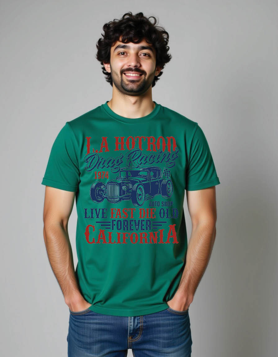 Thumbnail: l hotrod drag racing 1974 auto shop live fast die mens printed graphic t shirt