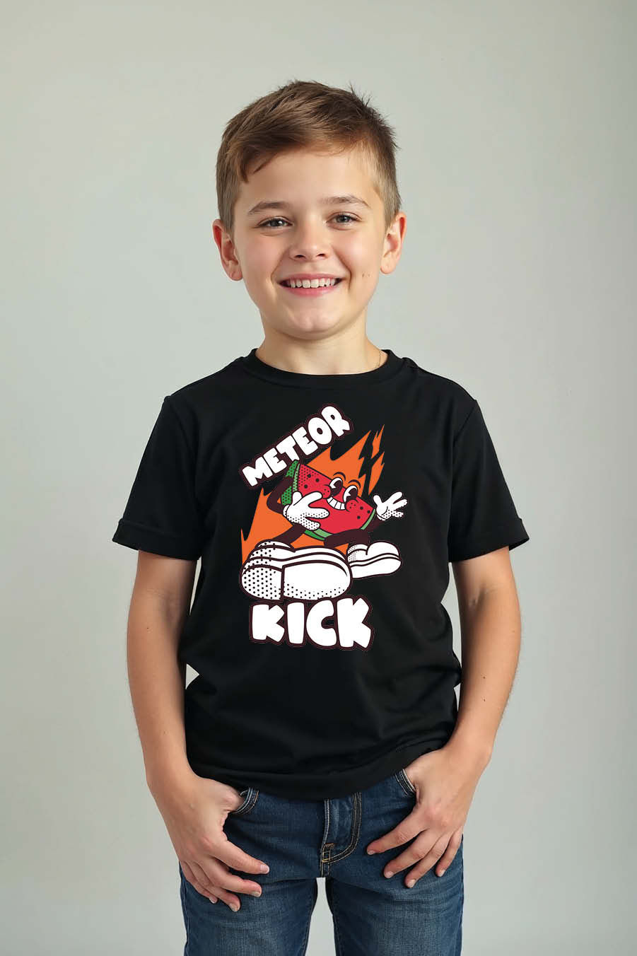 Thumbnail: Metero Kick Playful Cool Cartoon Kids T-Shirt – Design Print Design for Boys